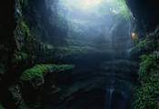 природа, пещера, водопад, ущелье, свет, Пейзаж, спуск