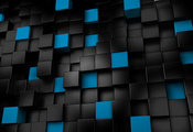 чёрные, Кубы, синие, 3d графика, рендеринг, кубики