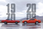 старый против нового, challenger, 2008, Dodge, небо, 1970