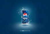 синий, банка, фон, капли, Pepsi
