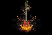 Гитара, узор, черный, огонь