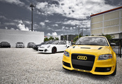 Audi, строй, жёлтая, машины