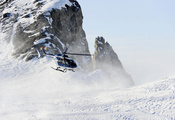 вертолёт, зима, склон, ec145, Eurocopter, скалы, снег, горы