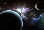 nebula, спутники, туманность, Планеты, кольца