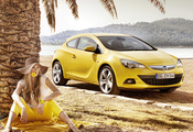 девушка, опель, astra, желтый, купе, Opel, gtc, yellow, астра