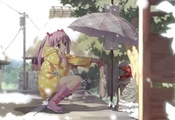 miyaguchi kanna, kantoku, зима, девочка, Аниме, зонт, улица, снег