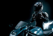Мотоциклист, мотоцикл, кожа, шлем, черный