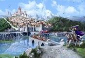fantasy, Cg wallpapers, middle ages, mountains, castle, bridge, marina kecm ...