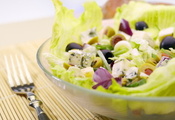 зелень, овощи, вилка, оливки, полезное, Еда, салат