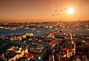 закат, панорама, вечер, стамбул, scenery, Turkey, city, istanbul