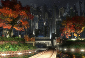 autumn, digital, Gotham garden, город, осень, деревья, сад