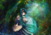 вокалоид, лес, синие волосы, , аниме, Hatsune miku