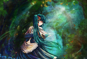 вокалоид, лес, синие волосы, , аниме, Hatsune miku вокалоид, лес, синие волосы, , аниме, Hatsune miku