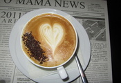 Кофе, сердце, газета, кружка