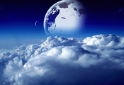 небо, голубой, синий, облака, space, луна, планета, Космос