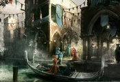 город, Assassins creed, канал, венецыя, лодка, люди
