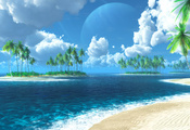 Tropic of thetis, digital, море, тропики, пальмы, острова, графика