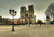 франция, собор парижской богоматери, зима, Париж