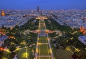 огни, париж, сумерки, франция, Paris, парк, панорама, france