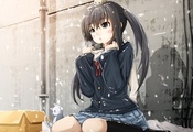зима, снег, кошки, девочка, форма, K-on!, коробка, nakano azusa зима, снег, кошки, девочка, форма, K-on!, коробка, nakano azusa