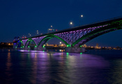 город, Peace bridge, ночь, мост, огни, залив