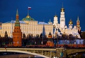столица, россия, Москва, кремль, город, мост, флаг, moscow