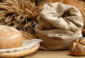 булочка, булка, Хлеб, пшеница, с маком, мешок, колосья