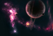 nebula, туманность, Планета, кольца, луна, астероиды