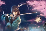 katsura kotaro, Gintama, парень, фонарь, меч, самурай, арт, raku kaki