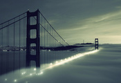 река, огни, city, небо, San francisco, облака, мост, город, туман река, огни, city, небо, San francisco, облака, мост, город, туман