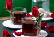harmony, romance, cups, elegantly, Cake, petals, tea, love, roses, nice, ge ...