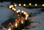 лампочки, зима, Снег, макро, освещение