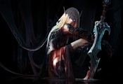 меч, World of warcraft, уши, эльфийка, девушка, chenbo, арт, эльф меч, World of warcraft, уши, эльфийка, девушка, chenbo, арт, эльф
