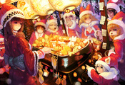 зайчики, фонари, новый год, сказка, шапка, Sakai yoshikuni