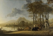 river landscape with horseman and peasants, Картина, алберт кейп, живопись