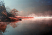 туман, река, озеро, пар, осень, Природа, утро, берег
