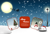 moon, Christmas, snowman, рождество, new year, christmas tree, snow, illust ...