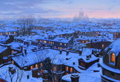 winter, snow, st petersburg roofs, st petersburg, evening, Eugeny lushpin,  ...