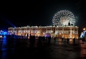 зимний дворец, санкт-петербург, салют, ночь, Новый год