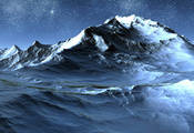 горы, скалы, Пейзаж, звезды, снег, 3200х1200