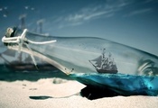 песок, море, Кораблик, в бутылке