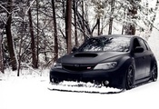 impreza, black, winter, hellaflush, wrx-sti, car, tuning, jdm, Subaru, snow ...