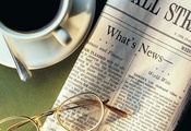 news, очки, новости, чашка, Газета, 1920x1080, кофе, ложка