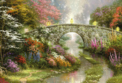 nature, painting, flowers, lamps, bridge, magic, Stillwater bridge, thomas  ...