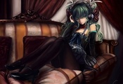 hatsune miku, Арт, цветы, наушники, диван, cj man, vocaloid, девушка hatsune miku, Арт, цветы, наушники, диван, cj man, vocaloid, девушка