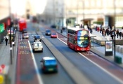 автобус, город, англия, улица, Лондон, tilt shift, double-decker