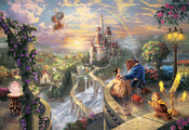 Thomas kinkade, beauty and the beast falling in love, the disney dreams col ...