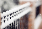 идёт, снежок, fence, фокус, зима, Забор, снежинки, изгородь