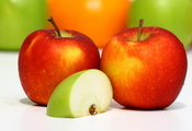 красный, пища, зеленый, фрукты, Еда, яблоки, долька