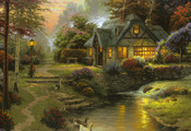 art, thomas kinkade, томас кинкейд, cottage, Stillwater cottage, painting